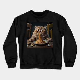 Design of an adorable Italian Spaghetti Eating Cat Crewneck Sweatshirt